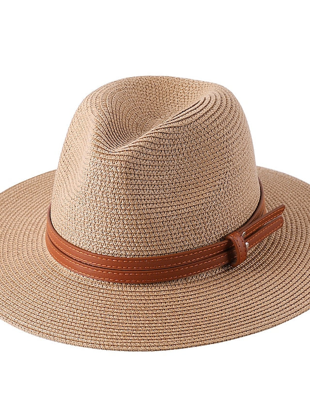 1pcs New Panama Soft Shaped Straw Hat Summer Women/Men Wide Brim Beach Sun Cap Uv Protection Fedora Hat Head Circumference 56-58cm for Women