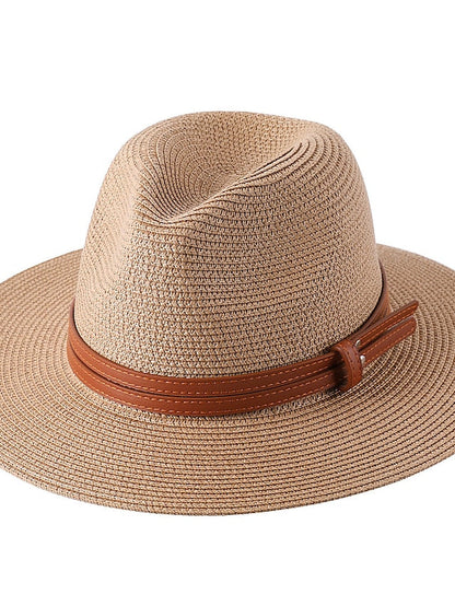 1pcs New Panama Soft Shaped Straw Hat Summer Women/Men Wide Brim Beach Sun Cap Uv Protection Fedora Hat Head Circumference 56-58cm for Women