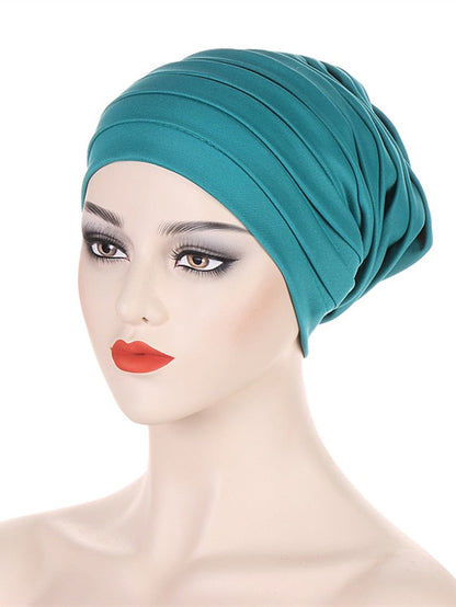 Candy Color Ladies Head Wraps Muslim Hijab Bonnets Fashion Headgear Trendy Elastic Full Body Pleated Turban Cap for Women for Women