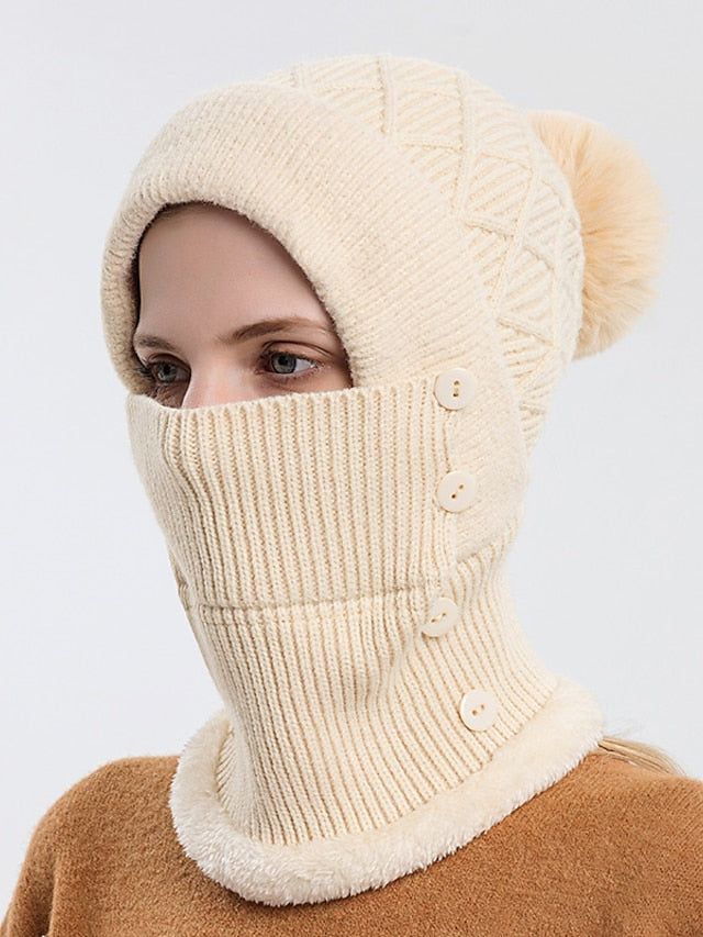 Winter Hats For Women Soft One-Piece Warm Mask Knitted Hat Thickened Lining Warm Beanies Female Cycling Cap for Women