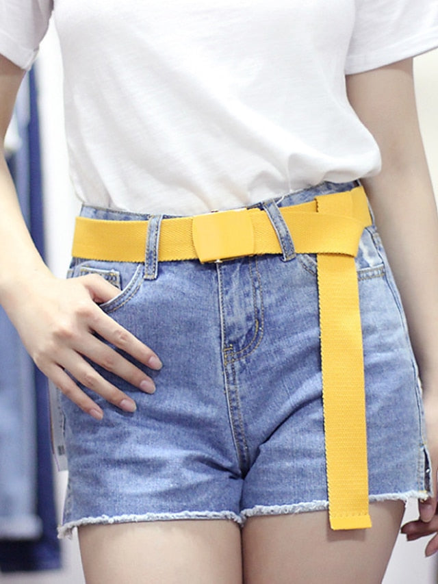 Unisex Web Belt Canvas Sliding Buckle Plain Casual Classic Party Daily Violet Green White Black for Women