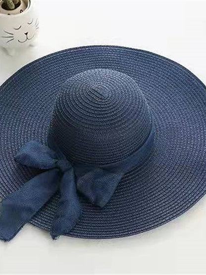 Ladies Summer Ribbon Hats Elegant Straw Hats For Women Beach Seaside Vacation Foldable Sun Hat Sun Floppy Visor for Women