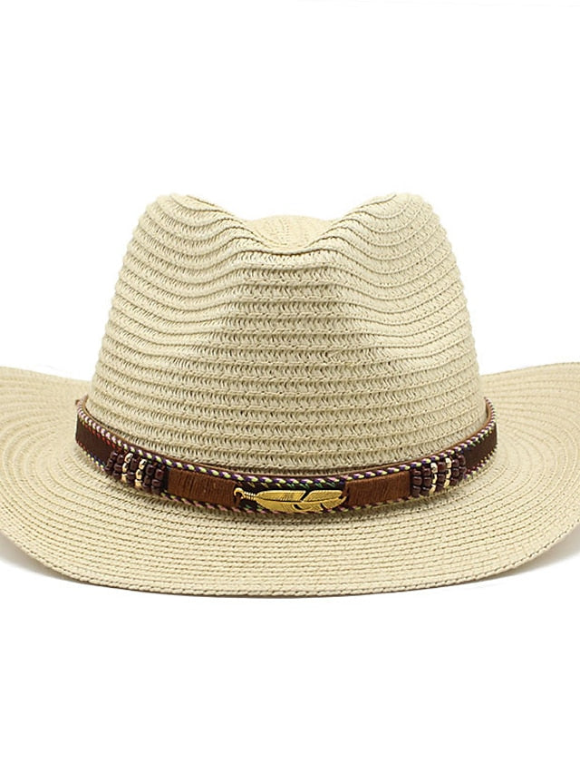 Men's Sun Hat Straw Hat Sports & Outdoor Daily Holiday Solid / Plain Color Straw Retro Simple Style Sunscreen 1 pcs for Women