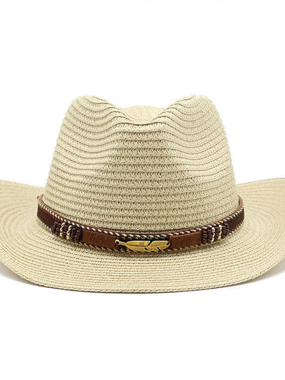 Men's Sun Hat Straw Hat Sports & Outdoor Daily Holiday Solid / Plain Color Straw Retro Simple Style Sunscreen 1 pcs for Women