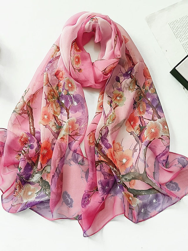 Flower Summer Women Thin Style Scarf Bandana Soft Bandana Female Elegant Shawl Hijab Hairscarves Beach Scarf for Women