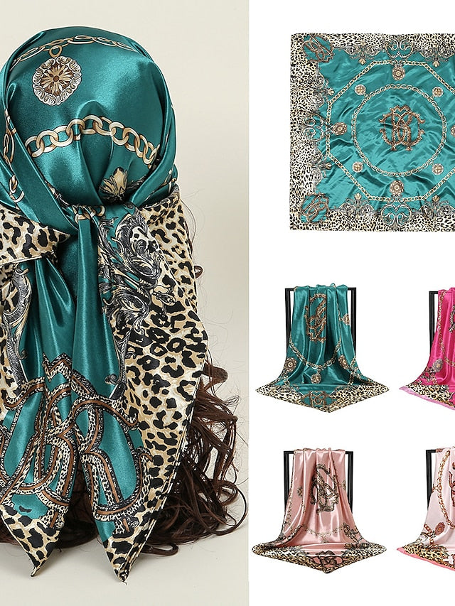 1pcs 90*90cm Square Silk Scarves Women Foulard Head Office Ladies Shawl Wrap Muffler Pareo Bandanna Female Print Hijab Poncho Beach for Women