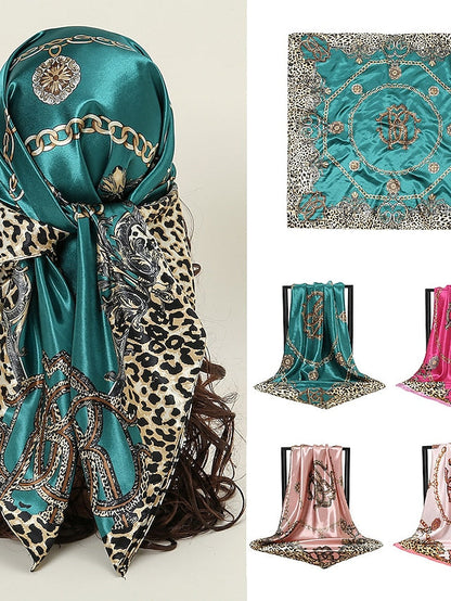 1pcs 90*90cm Square Silk Scarves Women Foulard Head Office Ladies Shawl Wrap Muffler Pareo Bandanna Female Print Hijab Poncho Beach for Women