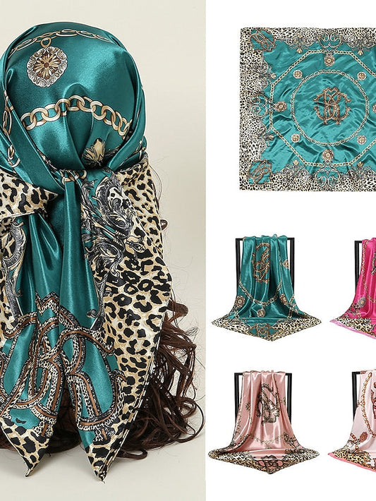 1pcs 90*90cm Square Silk Scarves Women Foulard Head Office Ladies Shawl Wrap Muffler Pareo Bandanna Female Print Hijab Poncho Beach for Women