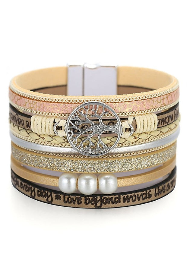 1PC Classic Fashion Vintage Theme Statement Rock Leather Pearl Bracelet Jewelry 5# For Halloween Gift Daily Beach for Women