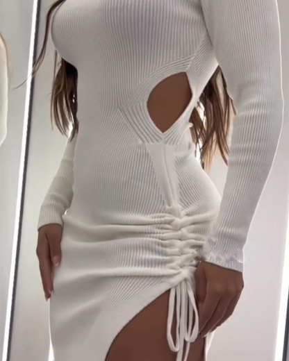 Drawstring Hollow Slim Knit Dress