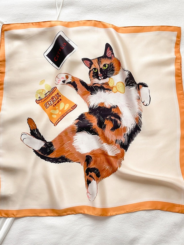 55*55CM Fashion Silk Satin Square Scarf Women Animal Print Small Neckerchief Hair Bandana Female Head Scarves Bags Decoration for Women