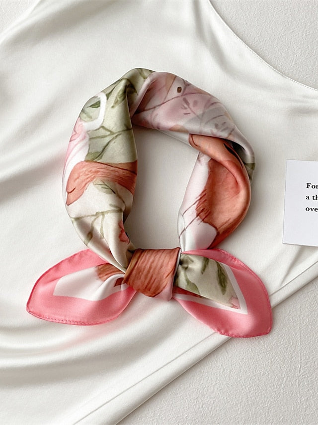 55*55CM Fashion Silk Satin Square Scarf Women Animal Print Small Neckerchief Hair Bandana Female Head Scarves Bags Decoration for Women