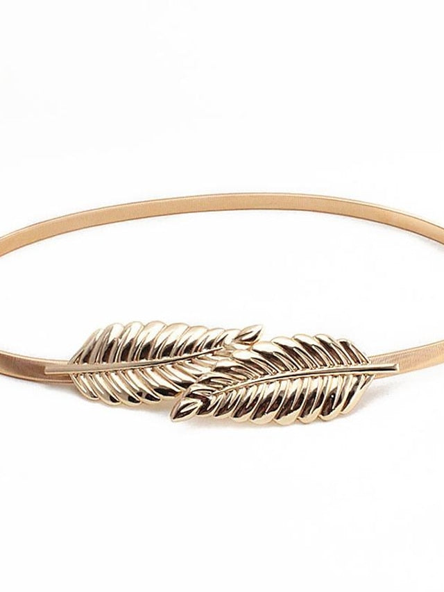 Skinny Belt Nylon Metal Bucke Leaf Decor Classic Wedding Party Silver Golden 2# leaves Silver 2# leaves Gold for Women