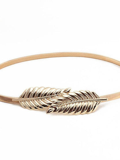 Skinny Belt Nylon Metal Bucke Leaf Decor Classic Wedding Party Silver Golden 2# leaves Silver 2# leaves Gold for Women