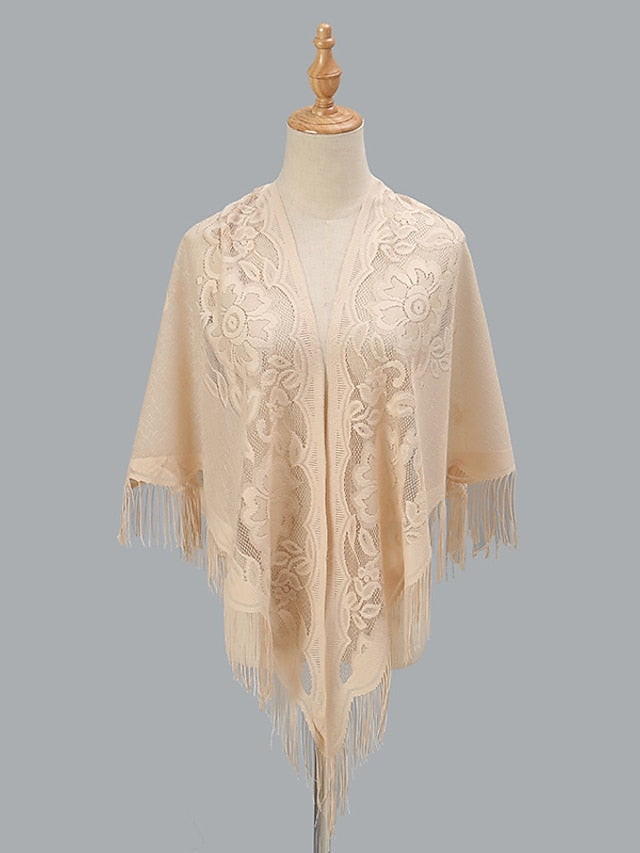 1 PC Solid Color New Spring Summer Breathable Loose Hollow Shawl Women Fashion Tassel Scarf Beach for Travel Vacation for Women