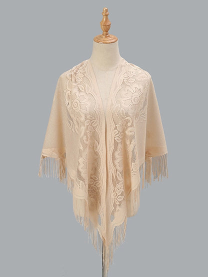 1 PC Solid Color New Spring Summer Breathable Loose Hollow Shawl Women Fashion Tassel Scarf Beach for Travel Vacation for Women