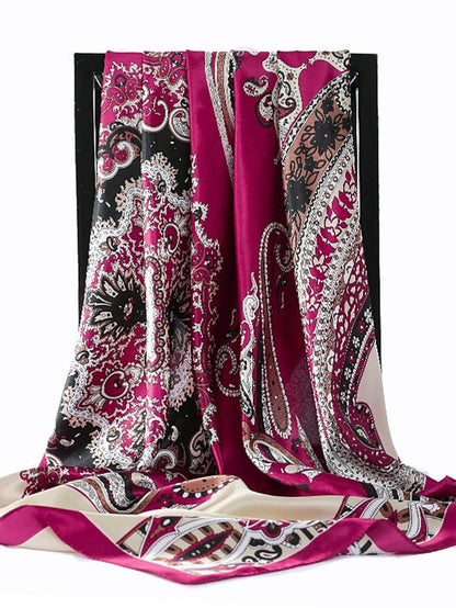 Vintage Flowers Square Scarf For Women Shawls Neckerchief Female Print Headband On the Head Wraps Foulard Hijab Hair Bands 90*90cm for Women