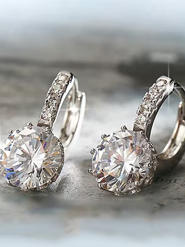 2pcs Stud Earrings Hoop Earrings For Cubic Zirconia Citrine Party Wedding Casual Zircon Alloy Solitaire Round Cut for Women