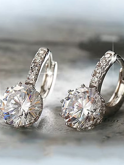 2pcs Stud Earrings Hoop Earrings For Cubic Zirconia Citrine Party Wedding Casual Zircon Alloy Solitaire Round Cut for Women