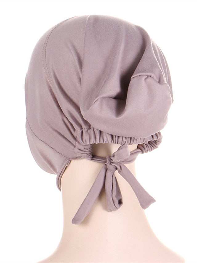 Soft Adjustable Inner Hijab Caps Muslim Stretch Tie Back Jersey Cap Islamic Underscarf Bonnet Female Headscarf Headwrap Arab Turban for Women