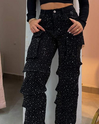 Diamond-Studded Casual Overalls