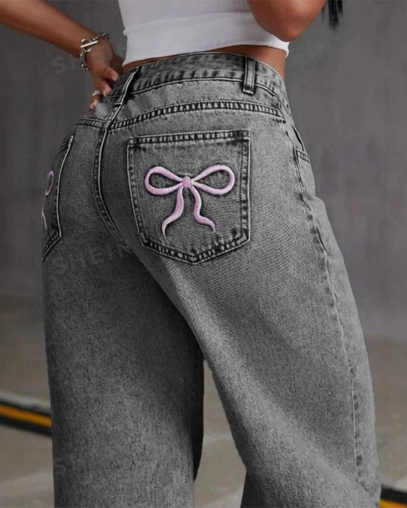 Embroidered Straight-Leg Baggy Trousers