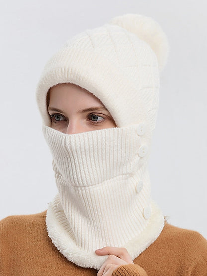 Winter Hats For Women Soft One-Piece Warm Mask Knitted Hat Thickened Lining Warm Beanies Female Cycling Cap for Women