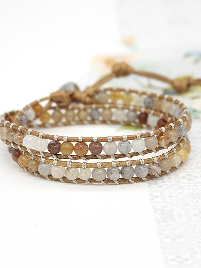 1 pc Multi-color stone wax thread braided multi-layer wound beaded bracelet ornaments for Women