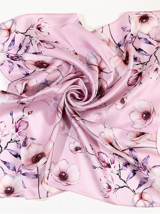 Fashion Scarf For Women Floral Print Silk Satin Hijab Scarfs Small Square Spring Summer Neckerchief Bandana Scarves For Ladies for Women