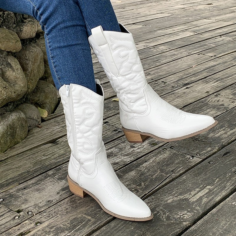Botines casuales estilo vaquero occidental con tacón para mujer | Ideales para días informales