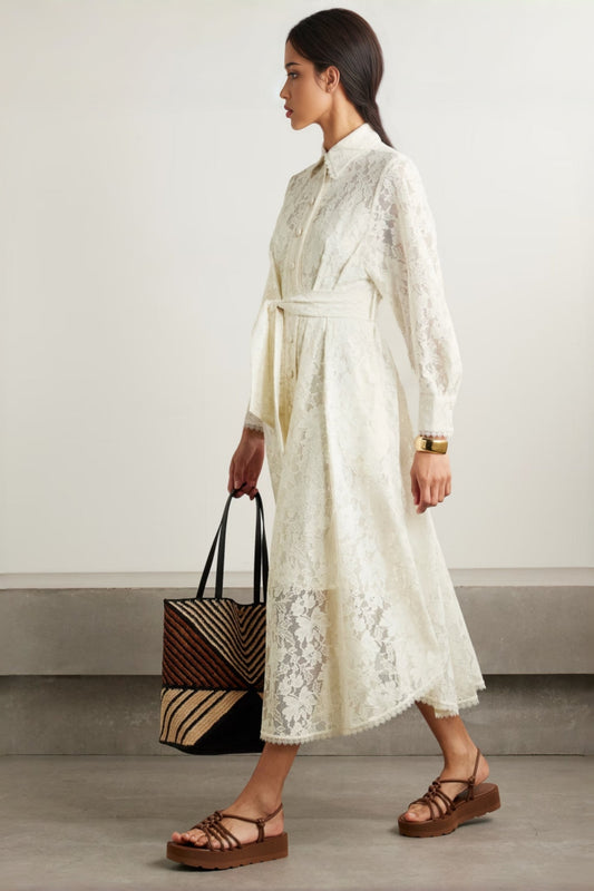 Melis Pleated Corded Lace Midi Dress