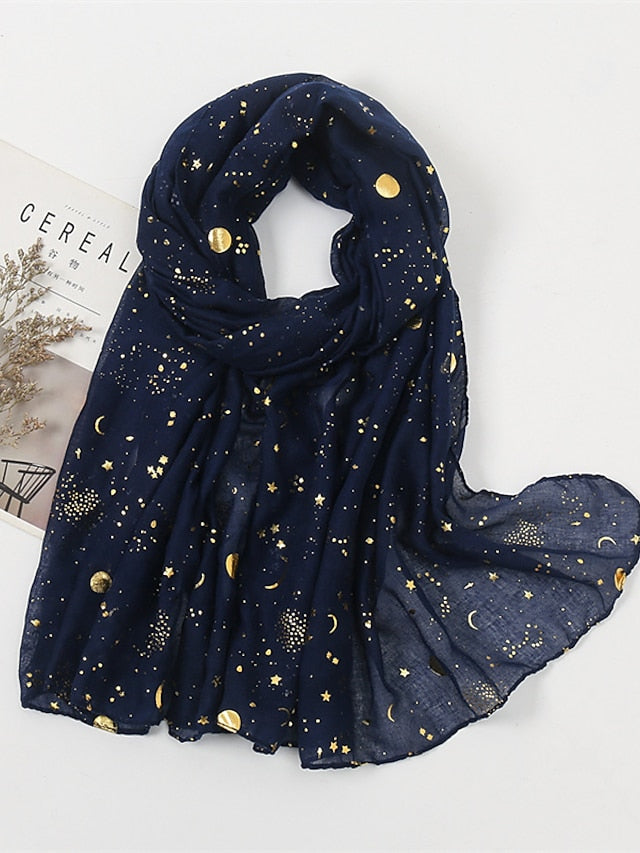 Plain Bronzing Gold Star Sky Viscose Shawl Scarf Lady Soft Shimmer Long Muslim Hijab 180*80Cm for Women