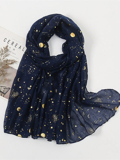 Plain Bronzing Gold Star Sky Viscose Shawl Scarf Lady Soft Shimmer Long Muslim Hijab 180*80Cm for Women