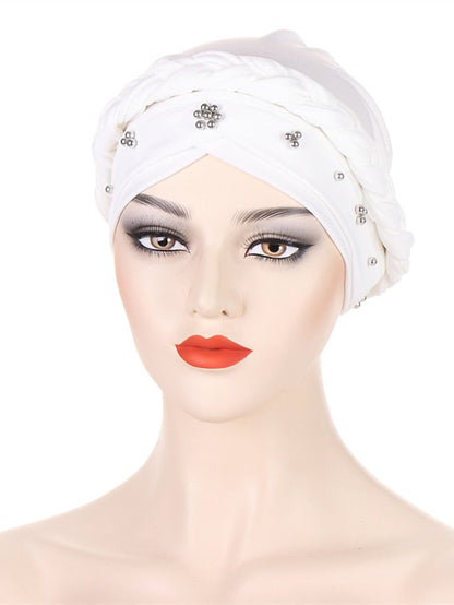 Multiple Colors Choice with Beads Women Muslim Braid Head Turban Wrap Cover Islamic Arab Cap Fashion Hair Loss Bonnet Beanies for Women
