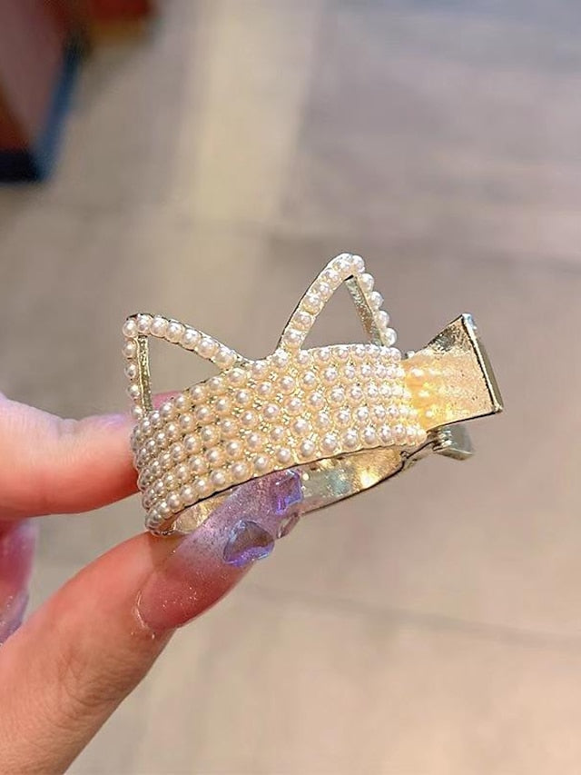 Hair Clip For Daily Classic Crystal Alloy Crown Rhinestone Grabber Pearl Rhinestone Grabber Crown Black Diamond Hair Clip for Women