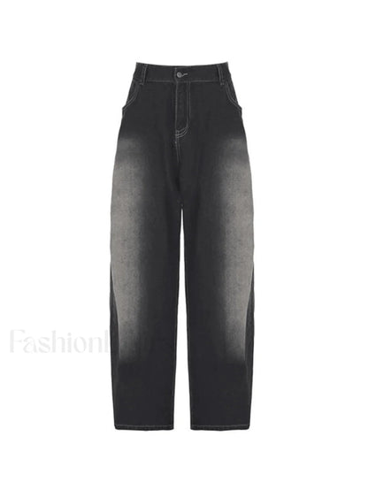 Washed Contrast Waist Pleated Relaxed Leg Boyfriend Jeans
