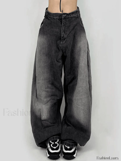 Washed Contrast Waist Pleated Relaxed Leg Boyfriend Jeans