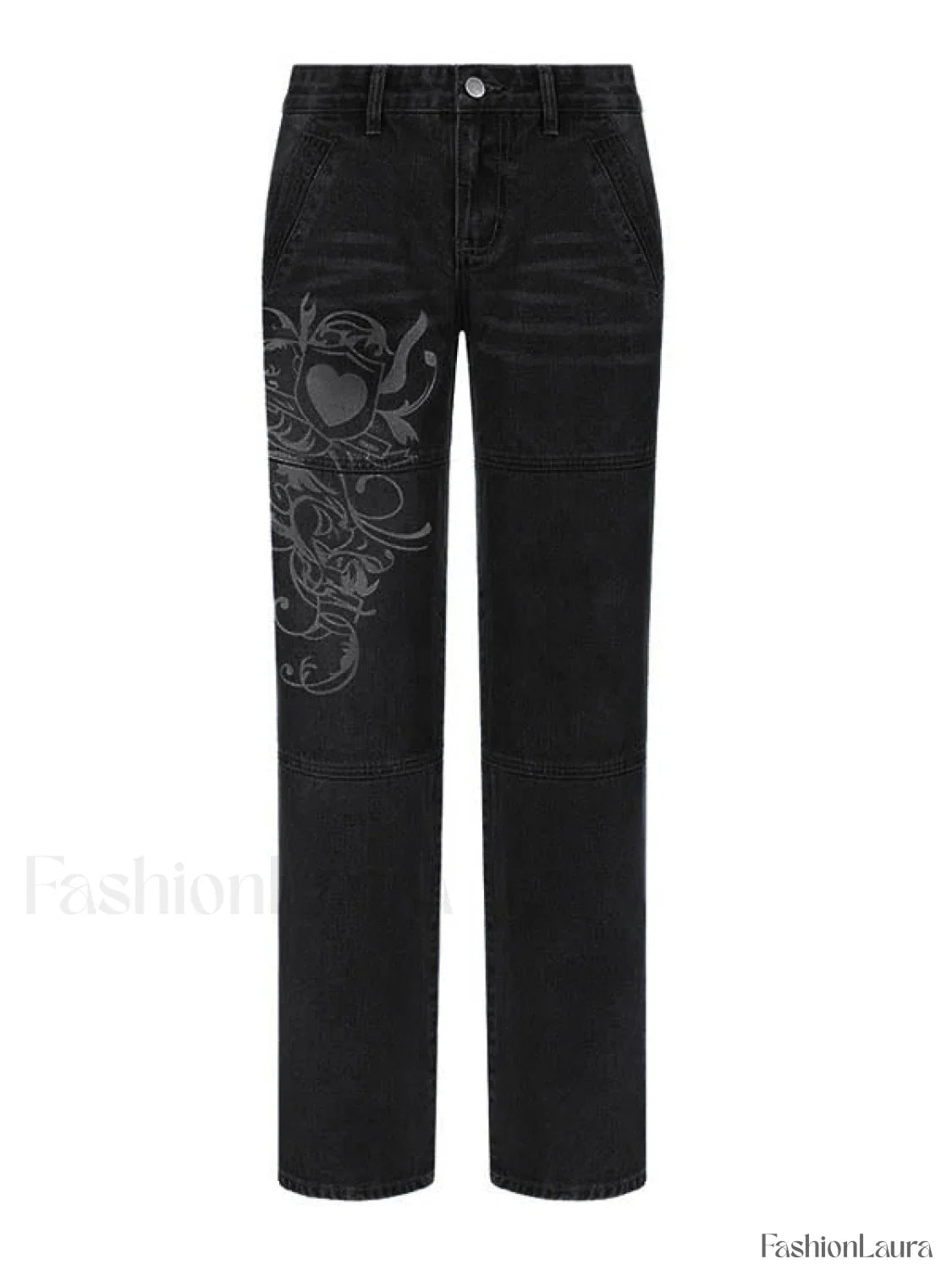 Washed Heart Pattern Cargo Jeans