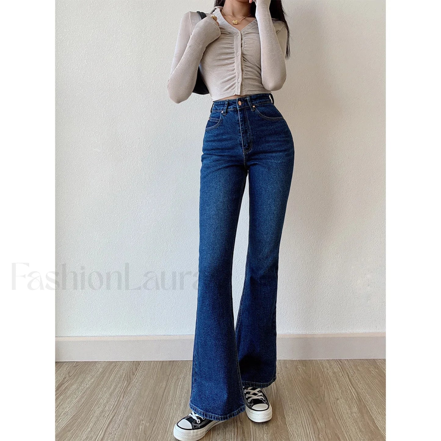 Washed High Waist Trendy Slim Flare Jeans