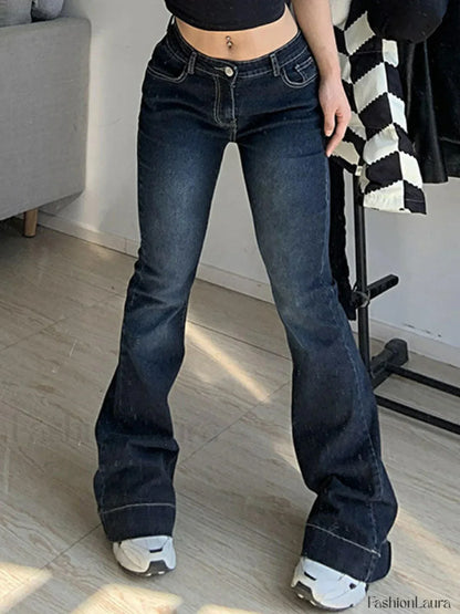 Washed Low Waist Flare Jeans
