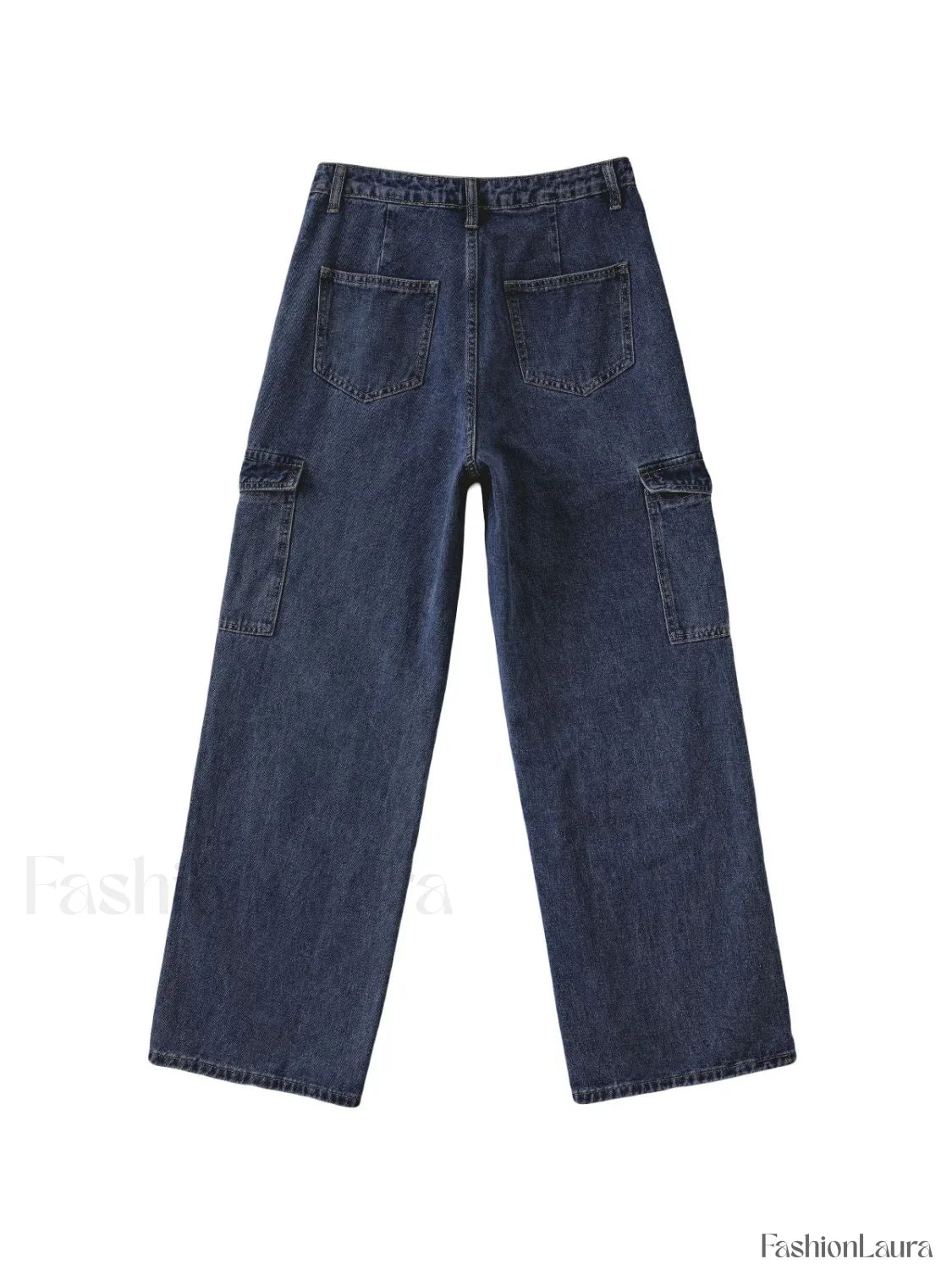 Washed Mid Waist Pocket Cargo Jeans