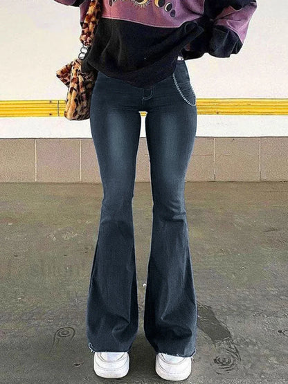 Washed Stretch Low Waist Flare Jeans