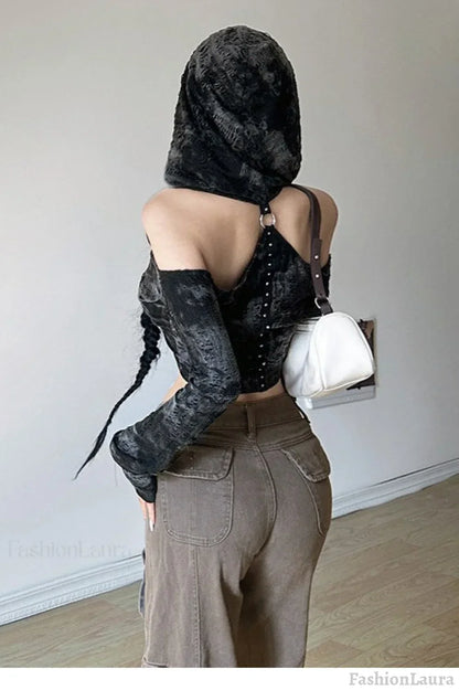 Wasteland Style Distressed Shoulder Hoodie