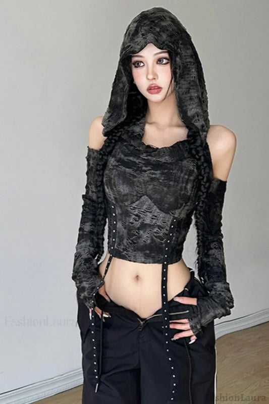 Wasteland Style Distressed Shoulder Hoodie