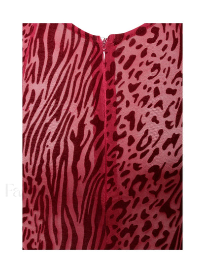 Waylynn Burgundy Burnout Velvet Graceful Detail Mesh Backless Maxi Dress