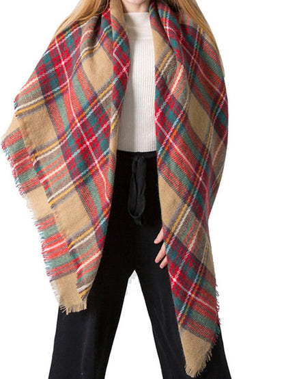 Square Scarf Shawls & Wraps Outdoor Dailywear Holiday White Brown Khaki Scarf Plaid for Women