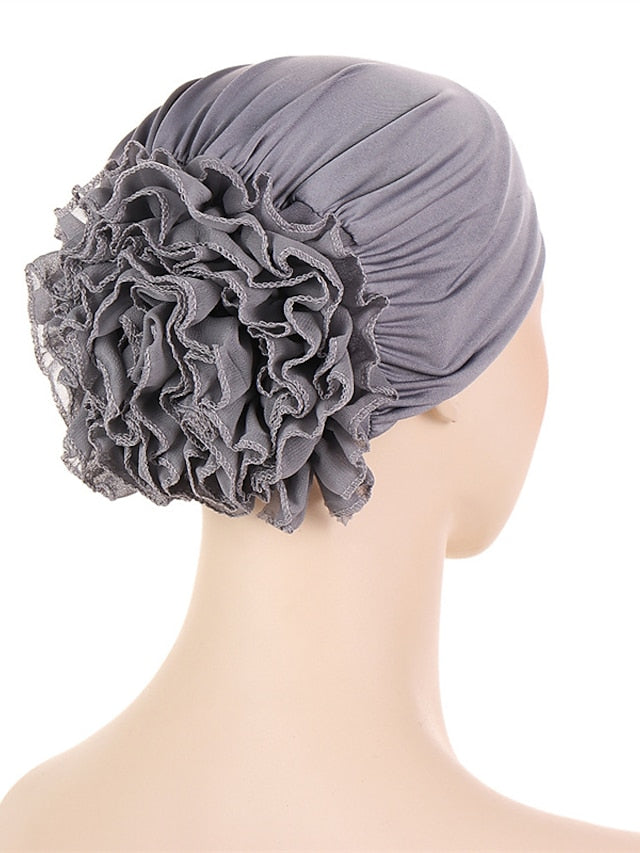 Woman Big Flower India Hat Beanie Turban Hair Accessories Elastic Cloth Hair Bands Hat Chemo Beanie Ladies Muslim Solid Hair Loss Cap for Women