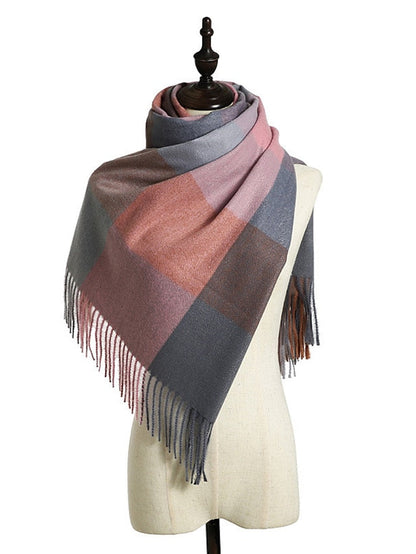 Shawls & Wraps Outdoor Dailywear Holiday Grey Wine Blue Scarf Plaid for Women