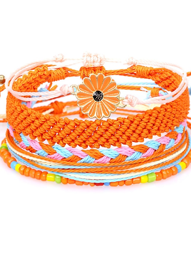 5 Pcs per set daisy flower String Bracelet Handmade Braided Rope Charms Boho Surfer Bracelet for Teen Girls Women for Women