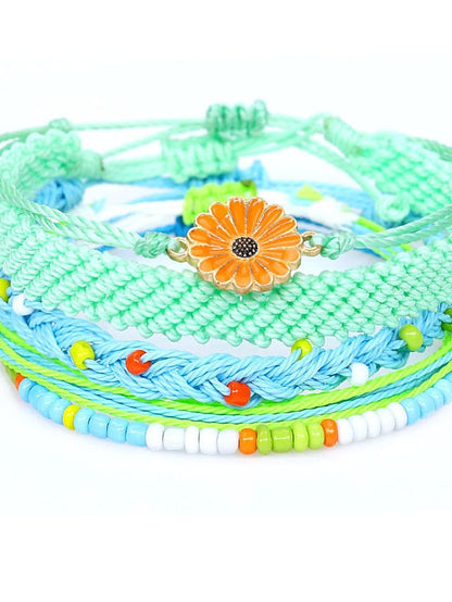 5 Pcs per set daisy flower String Bracelet Handmade Braided Rope Charms Boho Surfer Bracelet for Teen Girls Women for Women